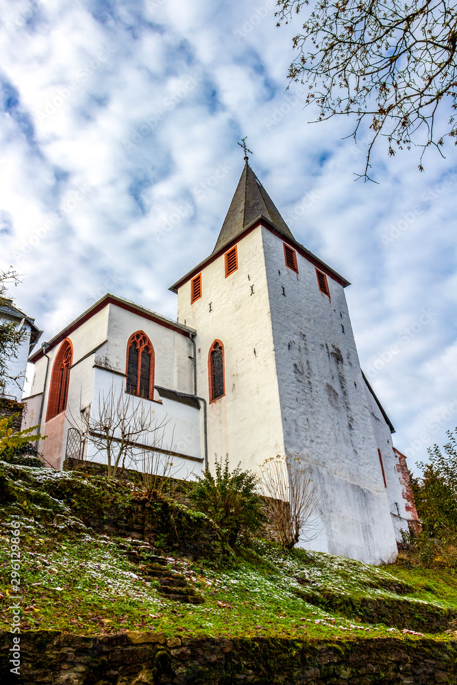 The Johanniterkirche or Saint John the Baptist Church in Kronenburg, North Rhine-Westphalia, Germany in winter