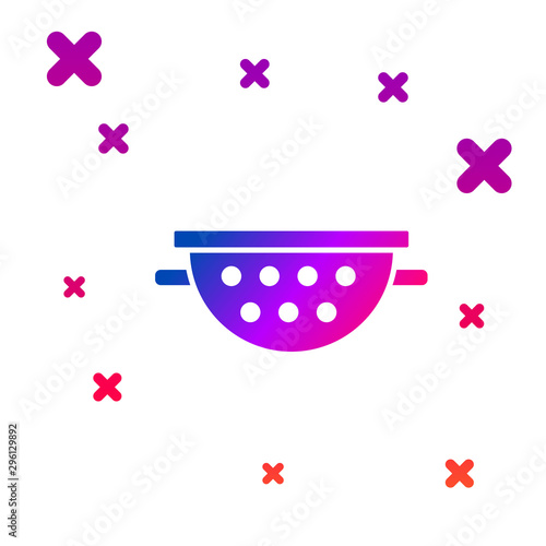Color Kitchen colander icon isolated on white background. Cooking utensil. Cutlery sign. Gradient random dynamic shapes. Vector Illustration