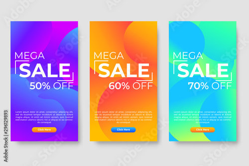 Set of three modern gradient liquid design for mega sale banners. Sale banner template design, social media banner template, voucher, discount, season sale