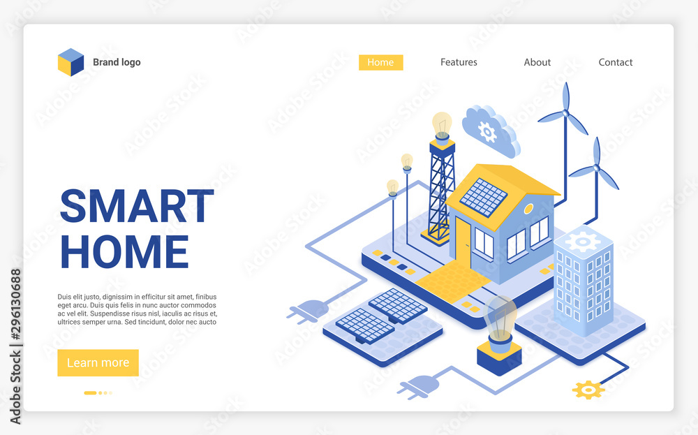 Smart home landing page vector template. Modern eco friendly technology ...