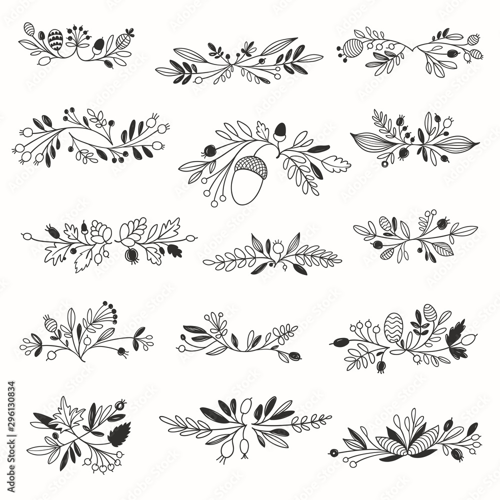 Doodle Vignettes with Autumn Floral Ornament Doodle Vignettes with Autumn Floral Ornament