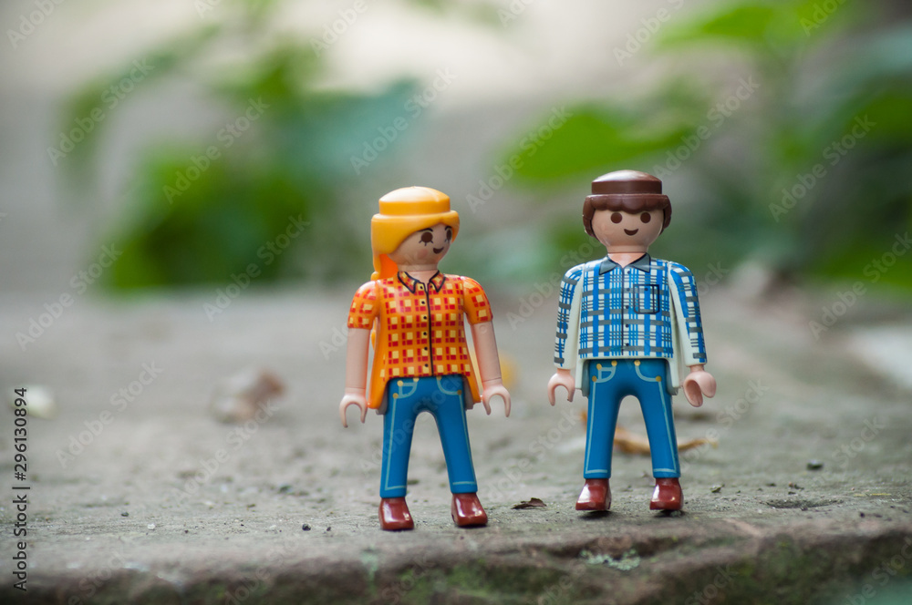 Mulhouse - France - 12 October 2019 - Closeup of PLaymobil figurines  standing in outdoor foto de Stock | Adobe Stock