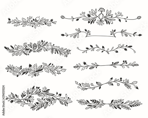 Decorative Hand-drawn Floral Dividers Vector Set