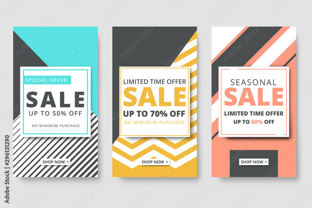 Modern promotion social media story banner for mobile apps. Elegant sale and discount promo backgrounds with abstract pattern. Social media banner template, voucher, discount, season sale