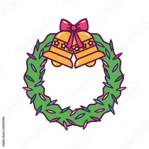 wreath foliage with bells decoration merry christmas icon