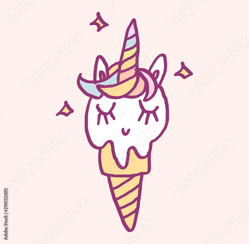Cute cartoon character desert dressed as unicorn, funny vector illustration. Tee card print graphic art.