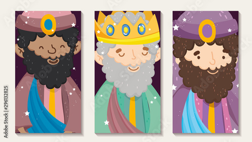 wise men cartoon banner nativity merry christmas