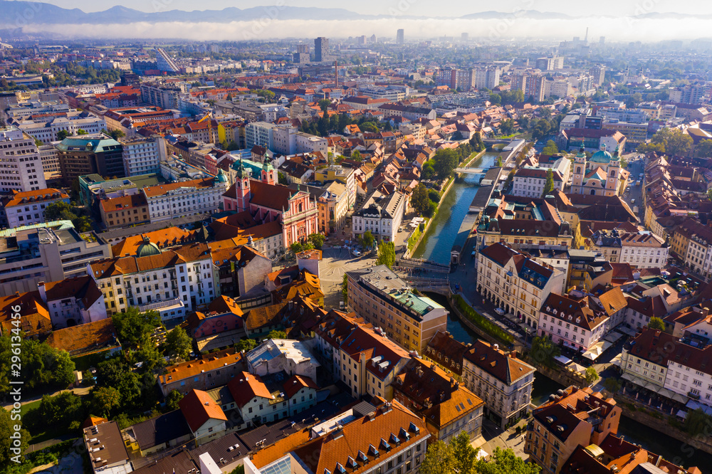 Aerial view of Ljubljana in autumn morning, Slovenia