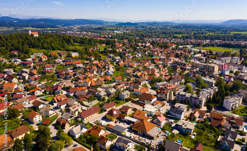 Picturesque top view of city Vrhnika. Republic of Slovenia