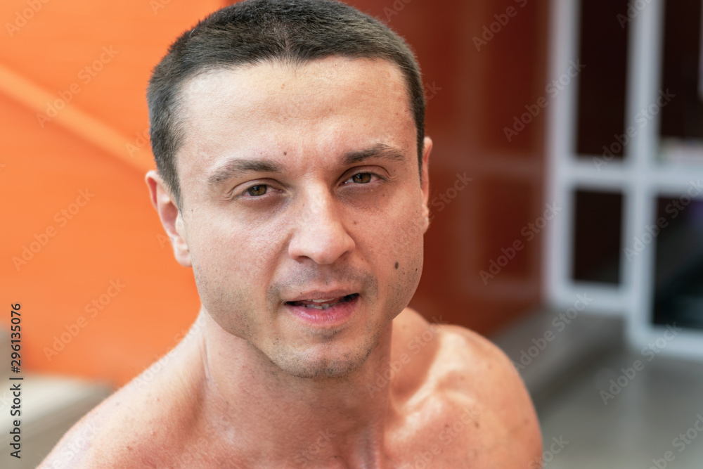 Fototapeta premium portrait of handsome naked man with strong neck