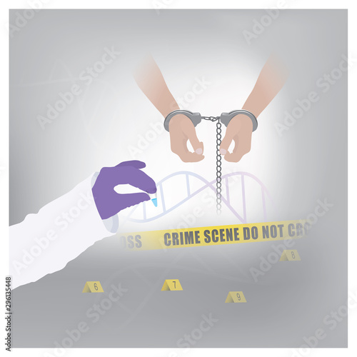Forensic Scientist. Use forensic methods to confirm the offender Secretions and forensic evidence can be used as evidence for catching a murderer. Illustration infographic.