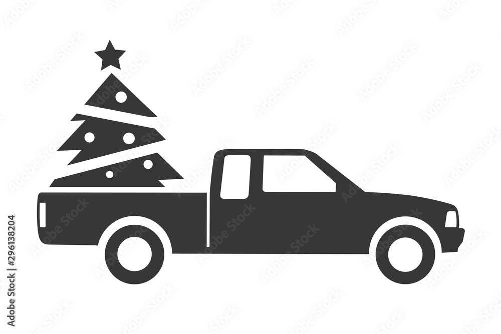 pickup truck with christmas tree - obrazy, fototapety, plakaty 