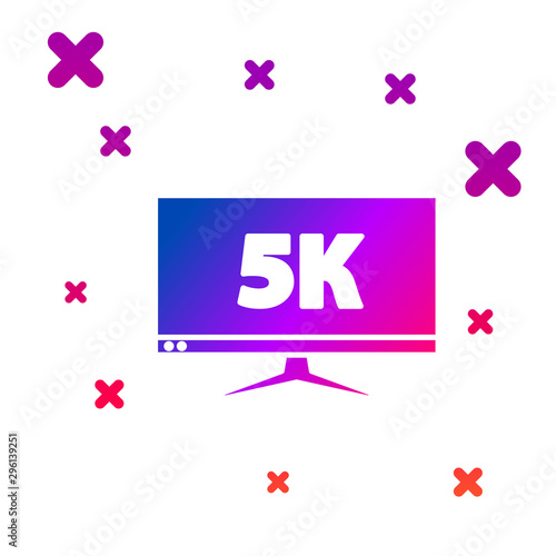 Color Computer PC monitor display with 5k video technology icon isolated on white background. Gradient random dynamic shapes. Vector Illustration