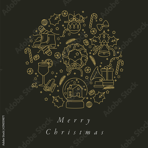 Vector linear design for Christmas greetings card colorful color. Typography and icon for Xmas background, banners or posters and other printables. Winter holidays design elements.