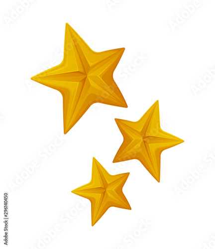 Star shaped objects  shiny signs isolated icon. Rating design  success and achievements  sparkling rating  gold award prize  review badges. Vector illustration in flat cartoon style