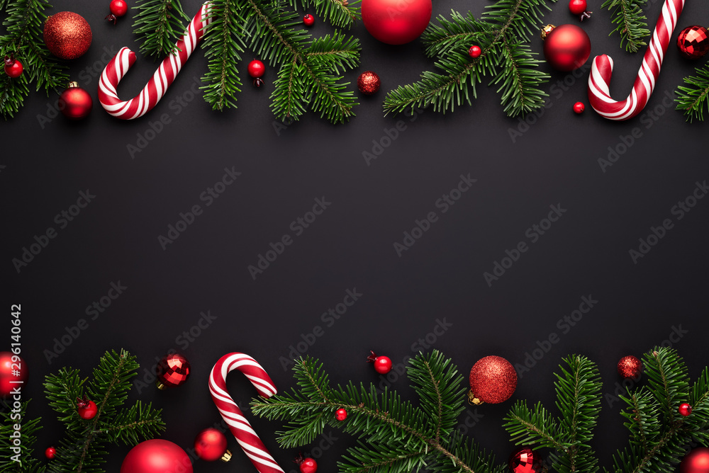 Fototapeta premium Christmas border on black