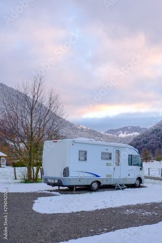 Motorhome car after snow