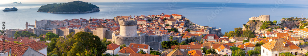 Panoramic aerial view of Dubrovnik on a sunny morning.