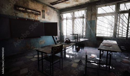 Chernobyl abandoned school classroom sun light window