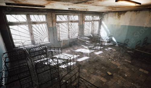 Chernobyl abandoned building hospital sun light window