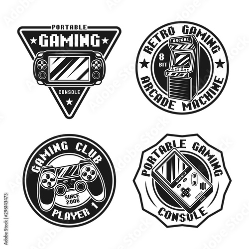Gaming set of vector retro badges, emblems, labels