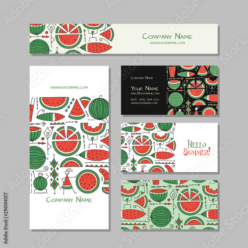 Corporate flat mock-up template. Watermelon background