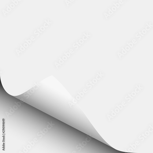 Vector lower left curl of corner of transparent sheet of paper.