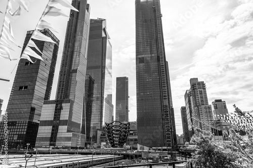The Vessel, the centerpiece of the Public Square and Gardens at Hudson Yards, opened on Manhattan's West Side, Hudson yards New York city black and white
