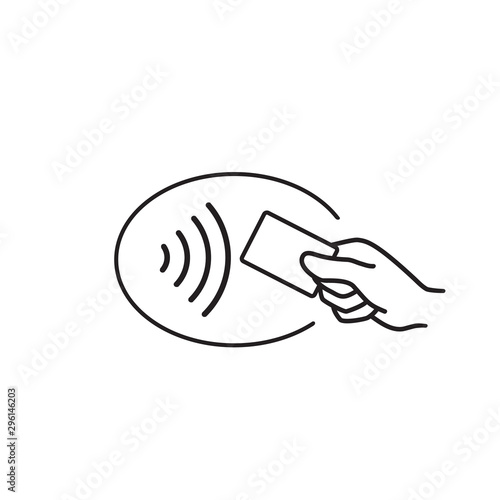 Contactless payment, credit card and hand tap pay wave logo. Vector wireless NFC and contactless pay pass