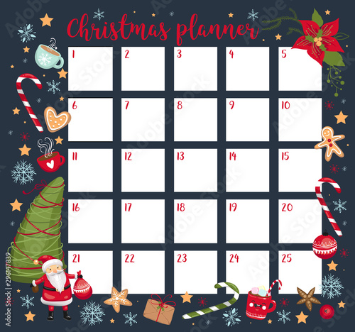 Christmas planner, organizer template. Vector illustration EPS 10.