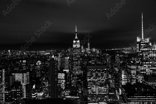 New York, New York, USA night skyline, view from the Empire State building in Manhattan, night skyline of New York black and white photography © FitchGallery
