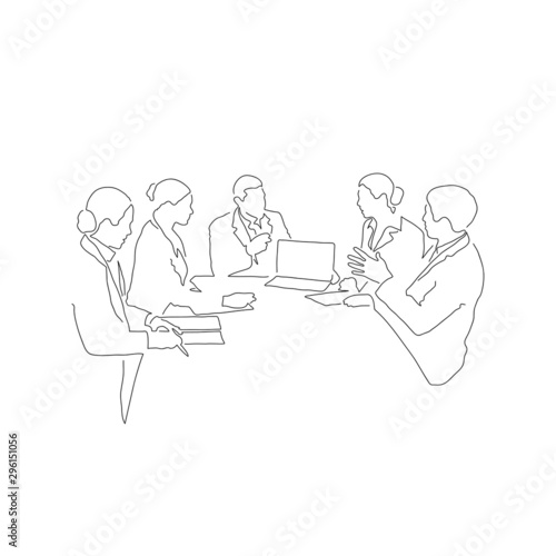 Business people line drawing, vector illustration design. Technology objects collection.