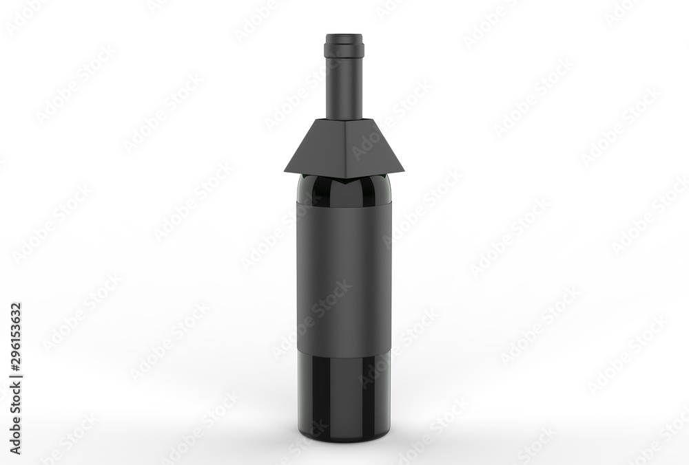 Wine bottle with blank label and hang tag for branding and mock up. 3d render illustration.