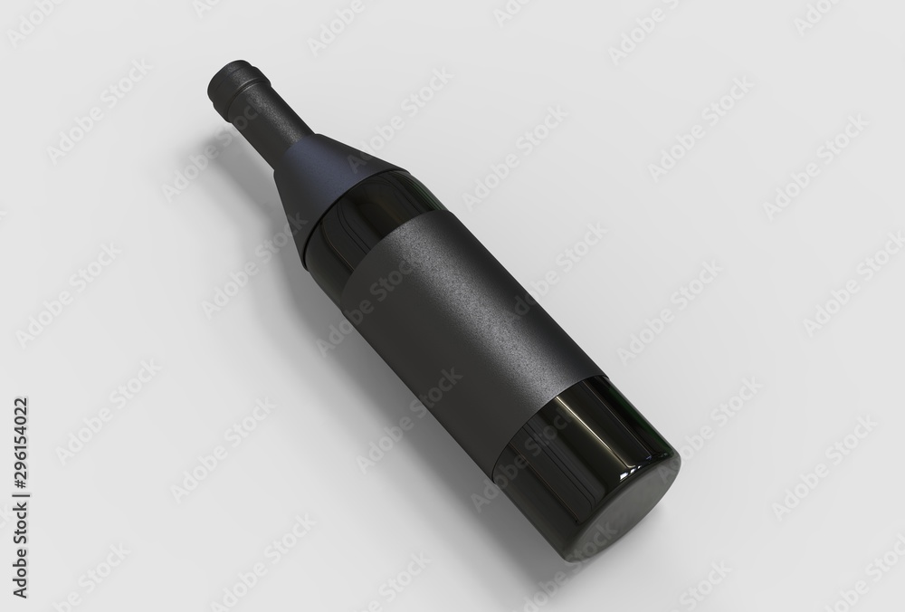 Fototapeta premium Wine bottle with blank label and hang tag for branding and mock up. 3d render illustration.