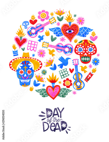 Day of the dead mexican sugar skull icon card