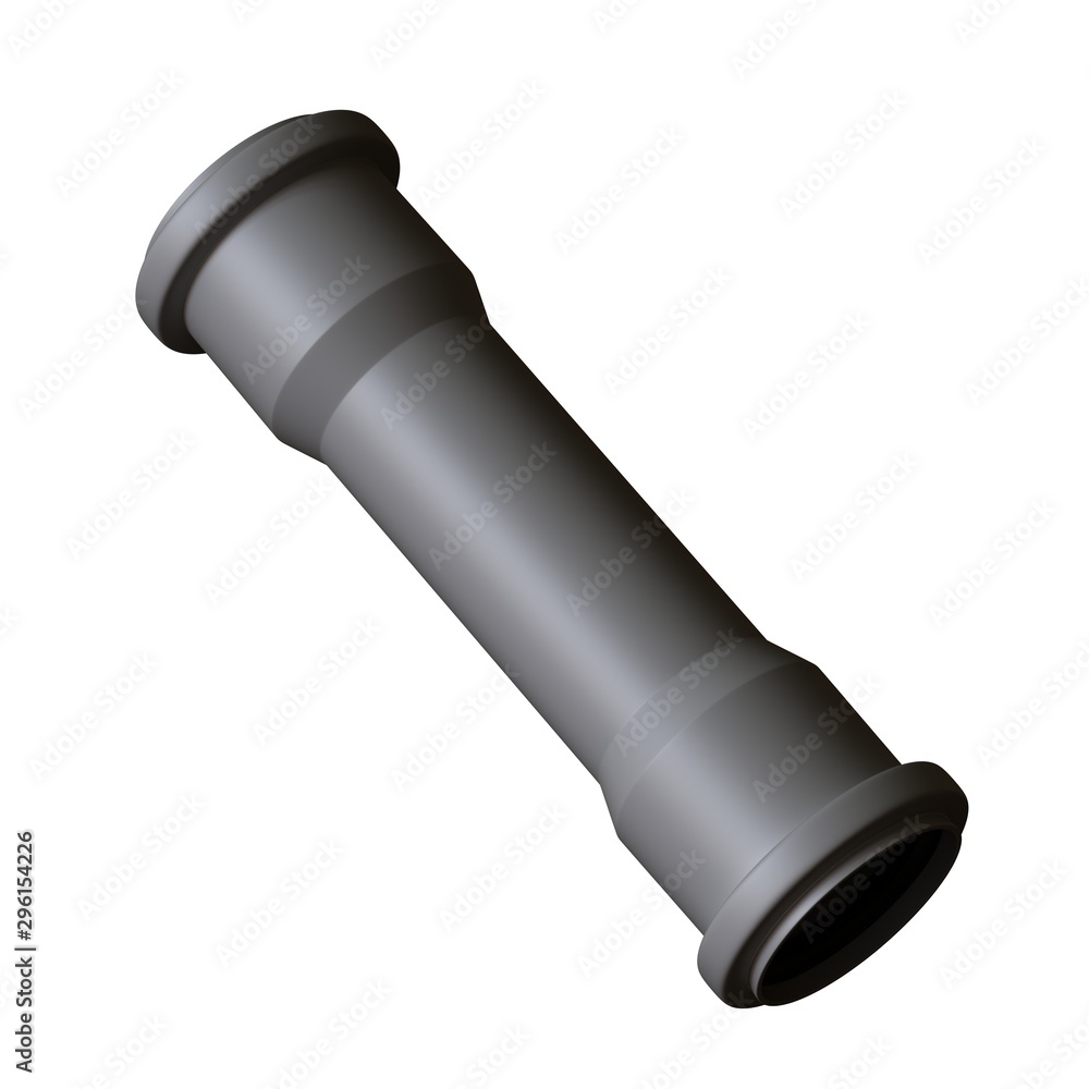 Plastic sewer pipe grey on white background, isolated. 3D rendering of excellent quality in high resolution. It can be enlarged and used as a background or texture. Plastic sewer pipe grey on white background, isolated. 3D rendering of excellent quality in high resolution. It can be enlarged and used as a background or texture.