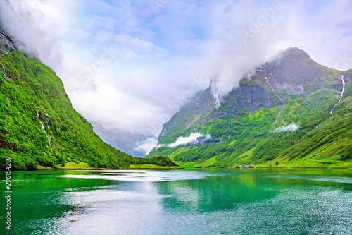 Norway is an amazing nature. Landscape Naeroyfjord fjord and mountains. Beautiful scenery of Scandinavian natural attractions. photo