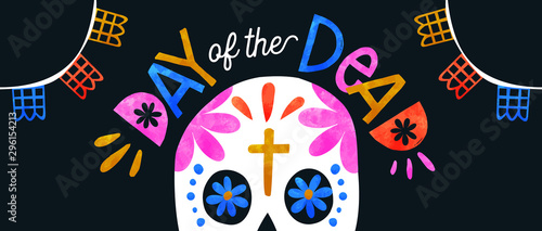 Day of the dead colorful sugar skull banner