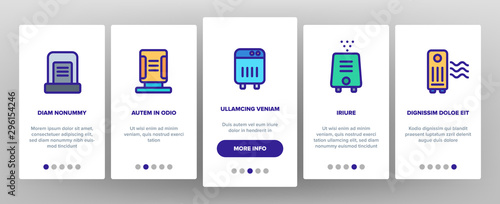 Air Purifier Devices Onboarding Mobile App Page Screen Vector Thin Line. Electronic Appliance Air Purifier And Ionizer Concept Linear Pictograms. Ventilation Technology Color Contour Illustrations