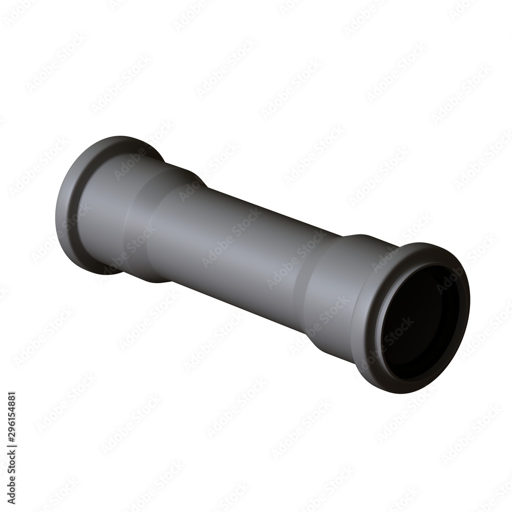 Plastic sewer pipe grey on white background, isolated. 3D rendering of excellent quality in high resolution. It can be enlarged and used as a background or texture. Plastic sewer pipe grey on white background, isolated. 3D rendering of excellent quality in high resolution. It can be enlarged and used as a background or texture.