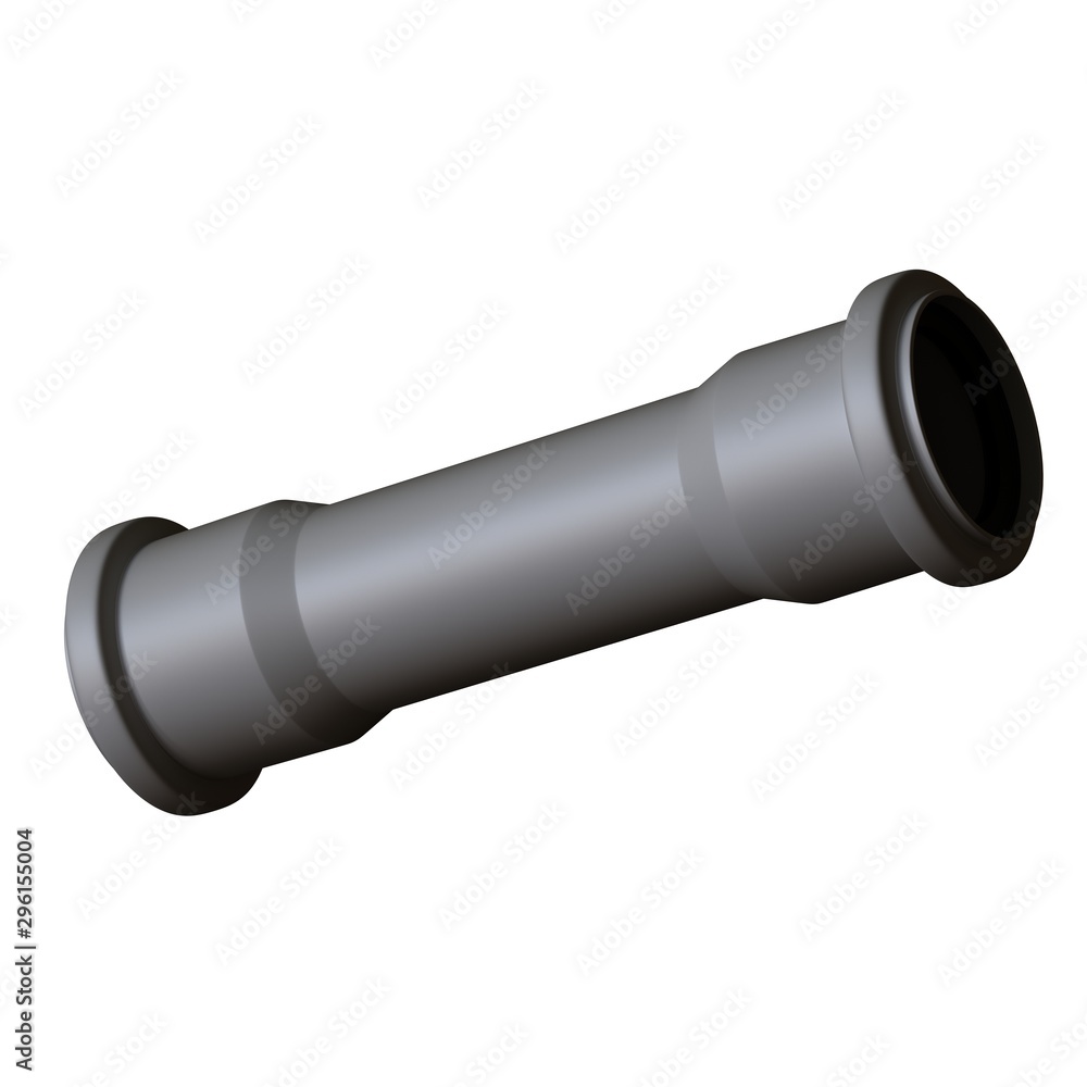 Plastic sewer pipe grey on white background, isolated. 3D rendering of excellent quality in high resolution. It can be enlarged and used as a background or texture. Plastic sewer pipe grey on white background, isolated. 3D rendering of excellent quality in high resolution. It can be enlarged and used as a background or texture.