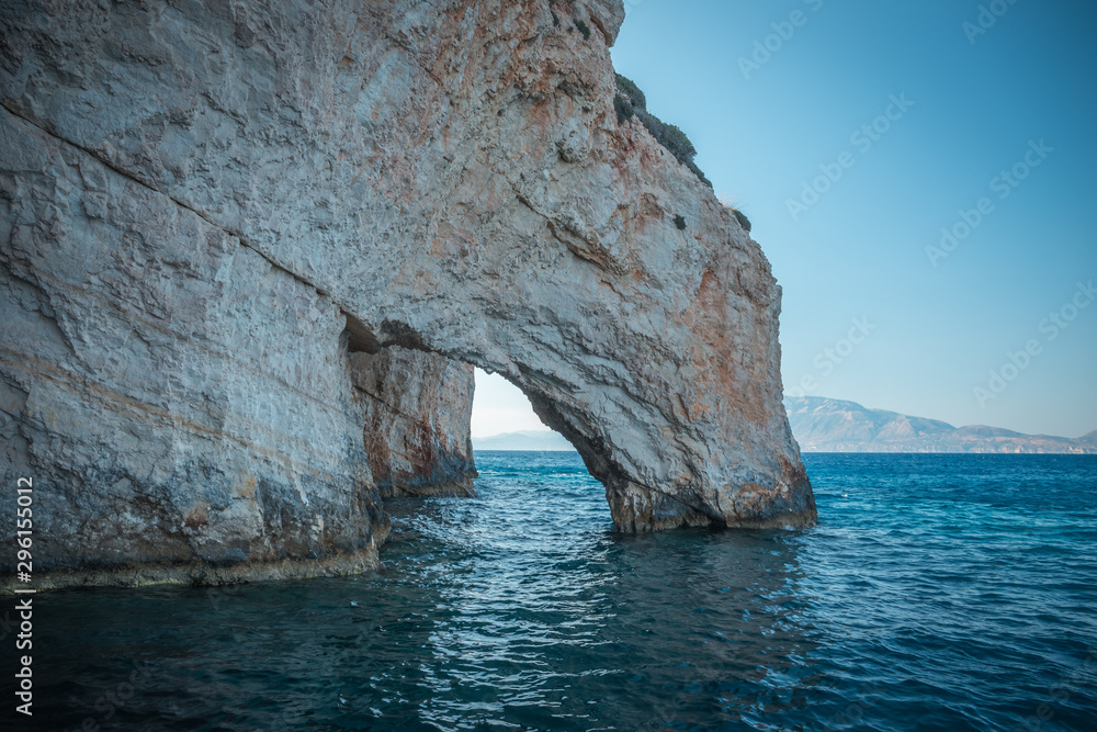 Blue caves on Zakynthos island, Greece. Famous caves with crystal clear waters on Zakynthos island.
