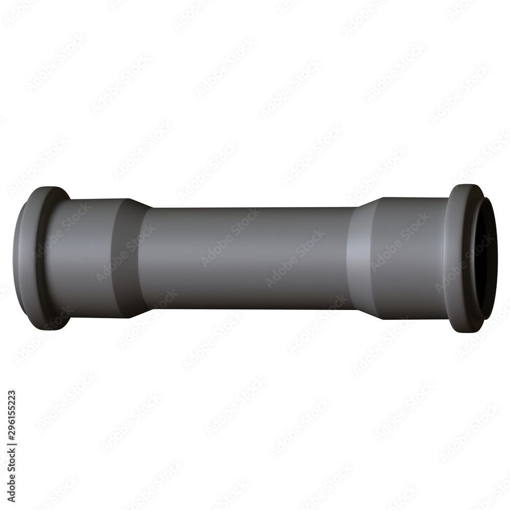 Plastic sewer pipe grey on white background, isolated. 3D rendering of excellent quality in high resolution. It can be enlarged and used as a background or texture. Plastic sewer pipe grey on white background, isolated. 3D rendering of excellent quality in high resolution. It can be enlarged and used as a background or texture.