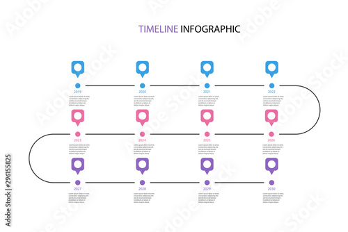 Timeline infographic template with 12 points. Сan be used for business concept, presentation, web design, banners, diagram, workflow, timeline. Vector eps 10