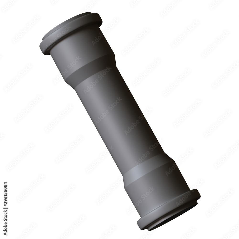 Plastic sewer pipe grey on white background, isolated. 3D rendering of excellent quality in high resolution. It can be enlarged and used as a background or texture. Plastic sewer pipe grey on white background, isolated. 3D rendering of excellent quality in high resolution. It can be enlarged and used as a background or texture.