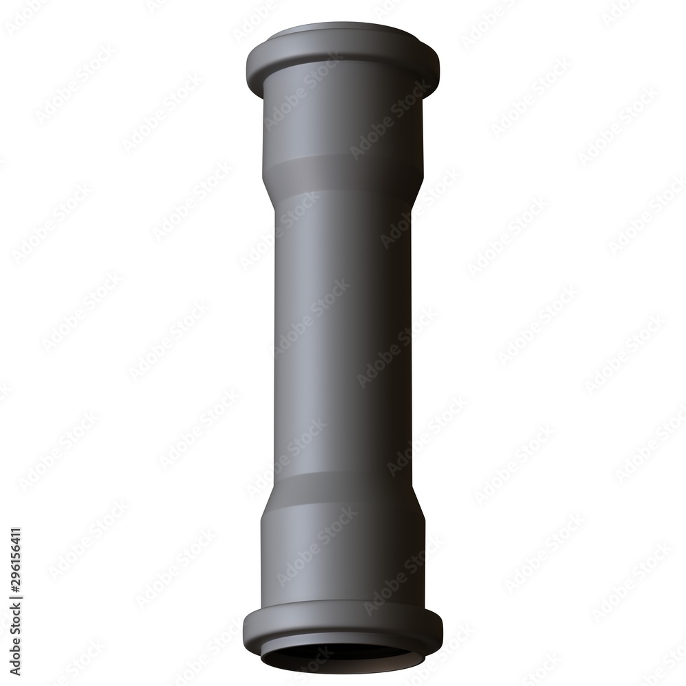 Plastic sewer pipe grey on white background, isolated. 3D rendering of excellent quality in high resolution. It can be enlarged and used as a background or texture. Plastic sewer pipe grey on white background, isolated. 3D rendering of excellent quality in high resolution. It can be enlarged and used as a background or texture.
