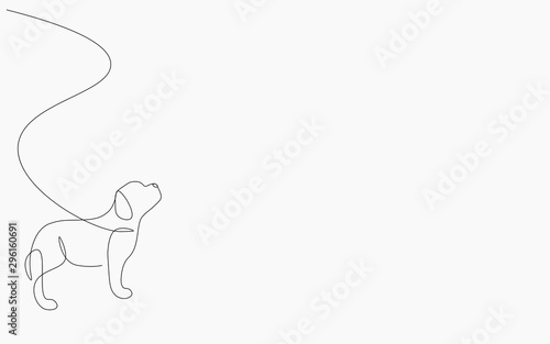 Dog puppy animal silhouette one line drawing, vector illustration