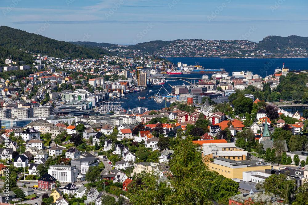 View on Bergen and harbor from the mountain top
