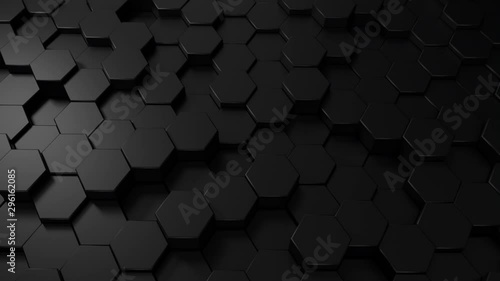 Hexagon dark background. Black honeycomb abstract metal grid pattern technology wallpaper.3d Rendering.