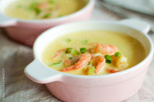 creamy soup of shrimp. selective focus.
